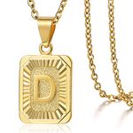 Trendsmax Rectangle Initial Letter Pendant Charm for Mens Womens Gold Plated Capital Letter Pendant Necklace Rolo Chain 18inch
