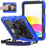 SEYMAC Case for iPad 10th Generation 2022, iPad 10.9 inch Case, Heavy Duty Shockproof with Screen Protector, 360° Rotating Stand/Hand Strap, Pencil Holder for iPad 10 Case (A2696 A2757 A2777), Blue