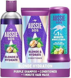 Aussie Blonde & Hydrate Purple Shampoo And Conditioner Set With Hair Mask. Neutralise Brassy, Yellow Tones On Bonde, Highlighted & Silver Hair. For Bleached, Highlighted And Grey Hair