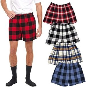 Andrew Scott Men's 4 Pack Cotton Flannel Super Soft Woven Boxer Shorts, 4 Pack - Grab Bag of Assorted Plaids, XX-Large