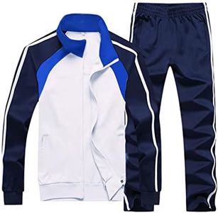 Sun Lorence Men's Athletic Running Tracksuit Set Casual Full Zip Jogging Sweat Suit (X-Large, WhiteBlue)