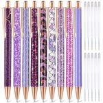 9 Pcs Pens for Writing Women Cute Pens Sparkly Glitter Diamond pen with 10 Pcs Black Ink Refills Pretty Ballpoint Pen Gifts Journaling Pens for Girls School office supplies,Purple