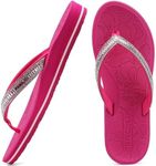 ONCAI Women's Flip Flops with Rhinestone, Arch Support Yoga Mat Comfort Walking Summer Beach Thong Sandals with Orthopedic Plantar Fasciitis Rubber Soles Hot Pink Size 7 US