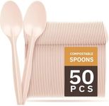 Disposable Spoons, 100% Compostable Soup Spoons, Cornstarch Based Large Disposable Utensils 6.7" Durable and Heat Resistant, Alternative to Plastic Spoons Party Supplies (50 Count)