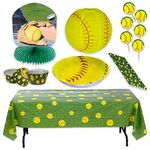 Havercamp Softball Party Deluxe Decor Kit! Includes 1 Lg. Centerpiece, 1 Amazing, Heavyduty Tablecover, 1 12” Lantern, 24 Cupcake Cups, 24 Party Picks, Fun Party Straws, Huge Serving Bowl! (68 Pcs.)