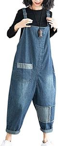 Flygo Women's Loose Baggy Denim Wide Leg Harem Pant Bib Overalls Jeans Jumpsuits (Large, Style 02 Blue)