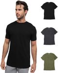 INTO THE AM Premium Pocket Tee Shirts for Men 3-Pack - Soft Slim Fit Short Sleeve Tshirt for Guys Teens Multipack (Black/Charcoal/Olive Green, 3X-Large)