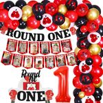 Boxing 1st Birthday Party Decorations - 1st Birthday Baby Photo Banner for Newborn to 12 Months, Glitter Round One Banner Cake Topper, Number 1 Trophy Balloons for Boxing Match Sports Party Supplies