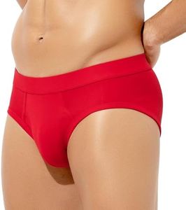 Arjen Kroos Men's Underwear Cotton Bikini Briefs, Front Opening, Breathable, Moisture-Wicking, Quick-Dry, 3D Support Pouch, Comfortable Fit, Classic Color Everyday wear-AK5007 Red-1 Pack S