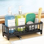 Sponge Holder for Kitchen Sink, Rustproof 304 Stainless Steel Kitchen Sink Organizer with Auto-Drain, 360° Swivel Spout, Kitchen Sink Sponge Holder with Removable Divider, Kitchen Sink Caddy, Black