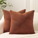 Topfinel Set of 2 Decorative Terracotta Throw Pillow Covers 16x16 Inch, Soft Corduroy Pillow Covers Windmill Textured Striped Patchwork Cushion Cases for Couch Sofa Bed Cute Aesthetic Home Decor