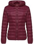 Wantdo Women's Packable Ultra Lightweight Down Coat Short Outwear Wine Red Large