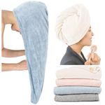 ROLSHOL 4 Pack Extra Large Microfiber Hair Towel Wrap for Women Super Absorbent & Quick Dry Hair Drying Towels with Button, Hair Turbans for Curly Hair Long & Short Hair - Anti-Frizz