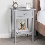 CHRISTOW Grey Bedside Table With Shelf & Drawer Bedroom Nightstand 60cm x 40cm x 30cm