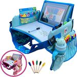 Madson Kids Travel Tray - Toddler Car Seat - Lap Desk & Dry Erase Board - Activity Organizer with Markers - Food & Snack Table - Tablet & Cup Holder, Road Trip Essential, Portable Desk for Kids