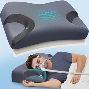 CPAP Pillow for Neck Shoulder Pain Relief with Cooling Pillowcase - Memory Foam Neck Support Pillow for Side, Back & Stomach Sleeping - Adjustable Height/Reduce Air Leak/Mask Pressure for Better Sleep