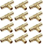 MISPIRE 1/2 Inch Tee PEX Brass Crimp Pipe Fitting 12Pcs, No Lead Brass PEX Tubing Fitting