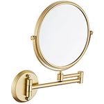 Wall Mounted Makeup Mirror with 5X Magnification, 8 Inch Double Sided Vanity Magnifying Mirror, Cosmetic Mirror Swivel Extendable Shaving Mirror for Bathroom, Brushed Gold