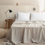 Simple&Opulence 100% Linen Sheet French Flax Flat Sheet Basic Style with Stone Washed Solid Color Soft Breathable Farmhouse Top Sheet - 1 Piece Bed Flat Sheet Only (King, Linen)