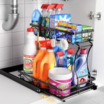 PKBD 2 Tier Under Sink Storage Organiser with 6 Hooks, Kitchen Sink Caddy Organizer with Detachable Upper Layer,Slide out Pull out Cabinet Organizers Shelf for Kitchen,Bathroom