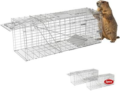 2-Pack H&B Live Animal Cage Trap,Folding 32x10x12 inch Humane Cat Trap for Stray Cats,Raccoons,Squirrel,Skunk,Mole,Groundhog,Opossums Armadillo,Rabbit,Catch and Release(Silver)