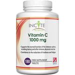 Vitamin C 1000mg | 180 Premium Tablets (6 Month’s Supply) | High Dose Quality Ascorbic Acid | Suitable for Vegetarian & Vegans| Made in The UK by Incite Nutrition®