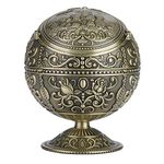 Vintage Art Craft Ashtray, Metal Round Ball Ashtray Stamped Pattern Gift Decoration for Home, Hotel (Antique Brass)