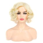 Baruisi Short Curly Blonde Wig for Women Synthetic Natural Wavy Costume Wig for Cosplay Party