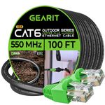 GearIT Cat6 Outdoor Ethernet Cable (100 Feet) CCA Copper Clad, Waterproof, Direct Burial, In-Ground, UV Jacket, POE, Network, Internet, Cat 6, Cat6 Cable - 100ft