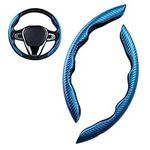 Car Steering Wheel Cover, Universal 2 Pcs Carbon Fiber Anti-skid Car Wheel Cover Anti-skid Plush Comfortable Steering Wheel Covers Accessories black/Red/Blue/Pink (Blue)