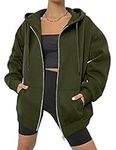 Zeagoo 2024 Women's Oversized Zip Up Hoodies Casual Fall Winter Sweatshirts Fleece Jacket Drawstring Y2K Hoodies Teen Girls Army Green