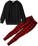 Arshiner Girls Outfits 2 Piece Black Long Sleeve Sweatshirt + Plaid Print Leggings Pants Girls Fall Winter Clothing Set 5-6Y