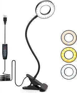 Desk Lamp, HF Direct Clip on Light, 48 LED USB Lamp with 3 Color Modes 10 Brightness Levels, 360° Flexible Gooseneck Eye Protection Bed Night Light for Reading, Makeup, Fill Light (Desk Lamp, 3 Color)