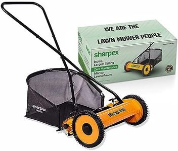Sharpex 16" Push Manual Lawn Mower, 27L Grass Catcher, Metal Gear, 5-Position Cutting Height 19–35 mm, Suitable for Up to 400 Sq.Ft | Not for Carpet Lawn – Yellow