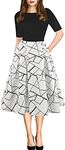 oxiuly Women's Vintage Stripe Patchwork Pockets Swing Casual Party Work Dress OX165 (XL, BK-White Stripe)