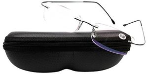 SOOLALA Unisex Titanium Rimless Reading Glasses Frameless Stainless Steel Readers with Case, Black, +2.25