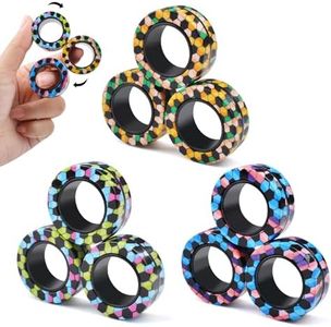 Cevioce 9Pcs Magnetic Rings Fidget Toy Set, ADHD Anxiety Magnetic Fidget Toys Adults Fidget Spinner Rings for Relief, Gifts for 8+ Year Old Teen Boy Girl B