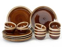 Bodhi House Ceramic Dinner Set, 18 Units, Handmade Reactive Glaze Dinnerware, Stoneware Dining Sets Serving for 6, Microwave, Dishwasher Safe, Glossy Finish Crockery Set for Gifting, Peanut Brown