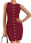 BTFBM Womens Sleeveless Bodycon Dress Summer Crewneck Business Work Mini Knit Trendy Tight Fitted Going Out Dresses(Wine Red, Small)