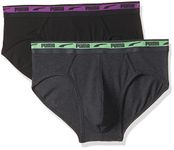 Puma Men's Cotton Classic Regular Solid Briefs (Pack of 2) (67647801_Black-Dark Gray Heather_M)