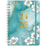 Academic Diary 2024-2025 - A5 Diary 2024-2025 Week to View, from August 2024 to July 2025, with Elegant Cover and Twin-wrie Binding - Green Marble and Cherry Blossom, 21.5 x 15.5 x 1.5 cm