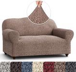 Mamma Mia Covers Loveseat Slipcover - Oversized Chair Cover - Stretch Couch Cover - Cushion Love Seat Sofa Cover - 1-Piece Form Fit Washable Protector - Mille Righe Collection - Camel