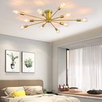 Garwarm 10 Lights Modern Sputnik Ceiling Chandelier Gold Industrial Ceiling Lamp Mid Century Semi Flush Mount Ceiling Light Fixture for Kitchen Dining Room Living Room Bedroom Foyer Lighting