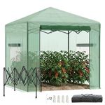 Outsunny 8' x 6' Portable Pop Up Greenhouse, Outdoor Walk-in Hot House with Roll-up Door & 2 Windows, Foldable Garden Green House for Plants Herbs Vegetables, Green