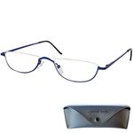 Mini Brille Metal Half Moon Reading Glasses, Including FREE Case, Half Eye Stainless Steel Frame (Blue) with Spring Hinge, Men and Women Readers +2.00 Magnification