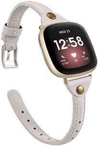 Minyee Compatible with Fitbit Versa 3/Fitbit Sense Band for Women and Men, Slim & Thin Leather Straps Bracelet Wristband for Fitbit Versa 3/ Fitbit Sense Smartwatch (Starlight)