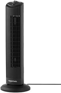 Amazon Basics 28" Tower Fan for Home with 3 Speed Options and 60° Oscillation, Black, UK Plug
