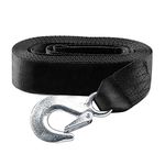 Trailer Winch Strap 2" x 20' with Safety Snap Hook 10000 lbs for Towing Vehicles, Boats and Jet Ski | Polyester | Black