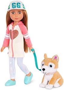 Glitter Girls – 14-inch Poseable Fashion Doll & Dog – Brown Hair & Hazel Eyes – Hoodie Dress & Plush Puppy – Leash & Collar Accessories – 3 Years + – Tavi & Nougat