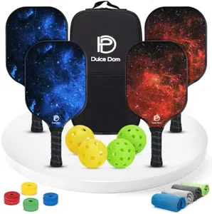 DULCE DOM USAPA Approved Fiberglass Pickleball Paddles Set of 4, Lightweight Pickleball Set with 4 Cooling Towels, 4 Lead Tapes, 4 Pickleballs and Pickleball Bag, Pickle Ball Equipment for Men Women